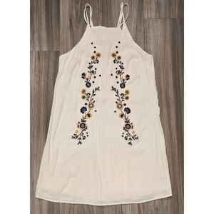 Charming Blue Rain White Boho Halter Summer Dress with Floral Embroidery